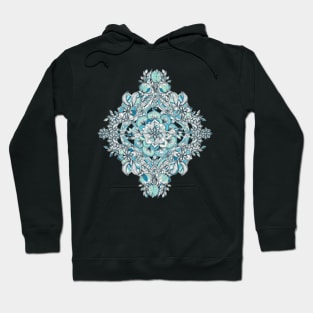 Floral Diamond Doodle in Teal and Turquoise Hoodie